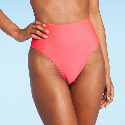 Pink high best sale waisted swim bottoms