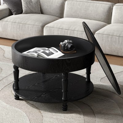 31.5" Round Coffee Table with Flip-Top Hidden Storage,Two-Tier Living Room Center Table with Adjustable Leveling Feet-Baofuwish