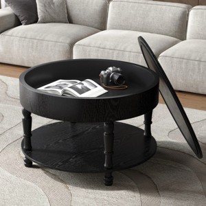 31.5" Round Coffee Table with Flip-Top Hidden Storage,Two-Tier Living Room Center Table with Adjustable Leveling Feet-Baofuwish - 1 of 4