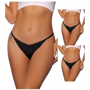 Allegra K Women's V-waisted Underwear Ruched Invisibles Breathable No Trace Thongs 3 Packs - 1 of 4