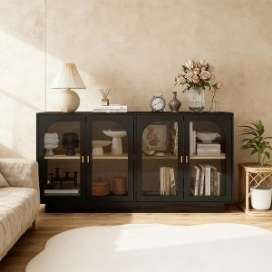 BAOURE Modern Black Storage Cabinet with Acrylic Doors Gold Handles for Living Room, Dining Room, Study Adjustable Shelf, Anti-Tip Design - 1 of 4