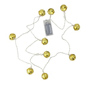 Northlight 10ct Battery Operated LED Jingle Bell Novelty Christmas Lights Clear - 4.6' Clear Wire - 1 of 3