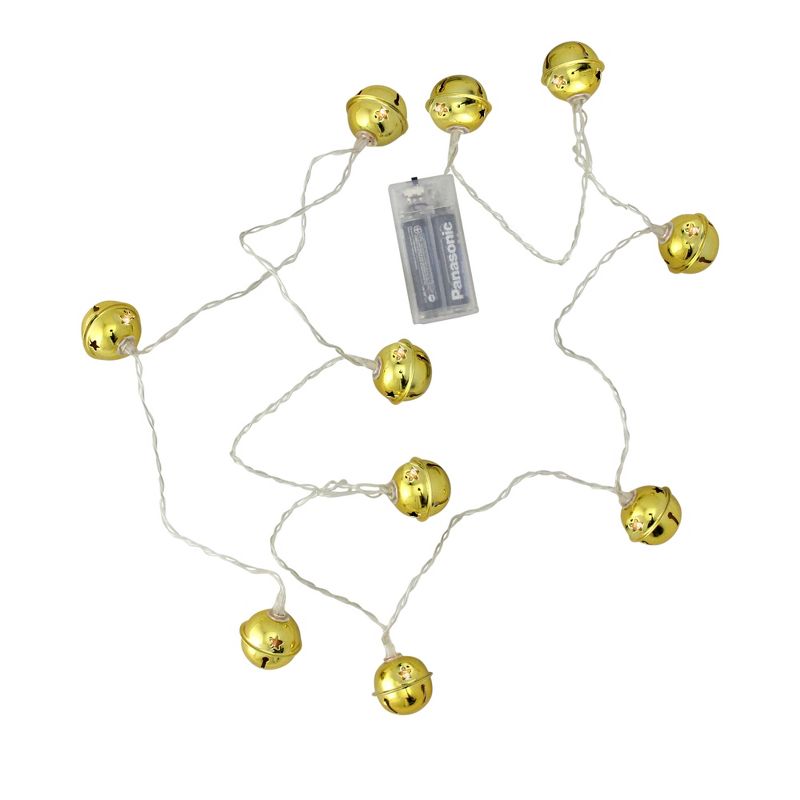 Northlight 10ct Battery Operated LED Jingle Bell Novelty Christmas Lights Clear - 4.6' Clear Wire, 1 of 4