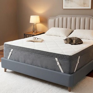 Dyonery 3 Inch Extra Firm Memory Foam Mattress Topper, Cooling Gel Bed Pad, High Density Support Topper with Non-Slip Straps & Washable Cover - 1 of 4