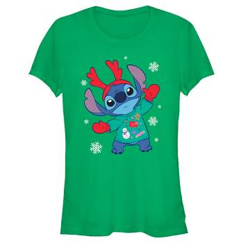 Juniors Womens Lilo & Stitch Christmas Outfit Stitch T-Shirt