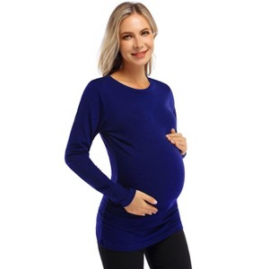BLUEMING Womens Maternity Shirts Long Sleeve Crew Neck Basic Tank Tops Side Buttons Pregnant Shirts - 1 of 4