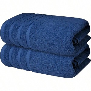 100 Cotton Luxury Bath Towels Set of 2 27x54 Inches - Tranquil Navy - 1 of 4