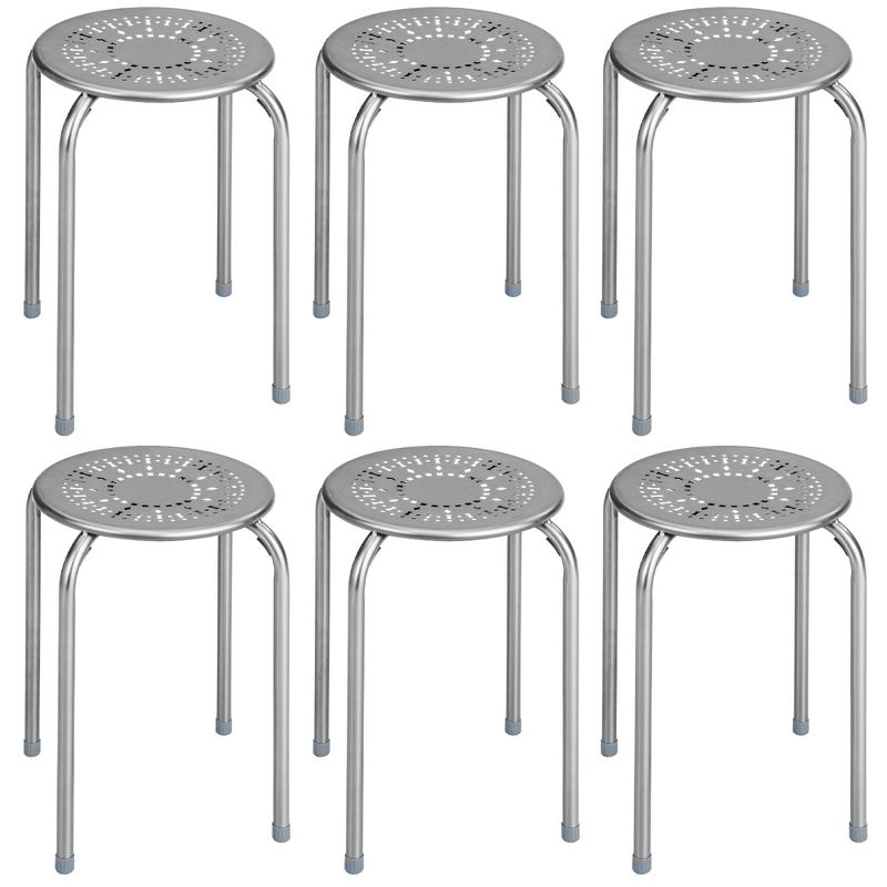Costway Set of 6 Stackable Metal Stool Set Daisy Backless Round Top Kitchen Grey, 1 of 10