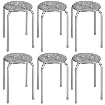 Costway Set of 6 Stackable Metal Stool Set Daisy Backless Round Top Kitchen Grey