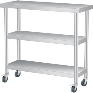 Nasitip Silver Stainless Steel Work Table with 3 Shelves and Optional Wheels, Commercial Prep Table for Kitchen, Garage, Restaurant - 1 of 4