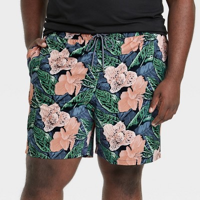 Men's Big & Tall 7" Tropical with Liner Hybrid Swim Trunks - Goodfellow & Co™ Pink 5XL