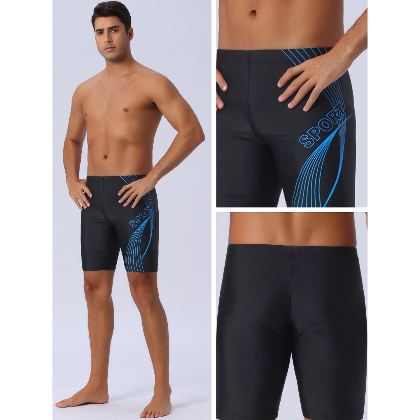 Мужские шорты INSPIRE CHIC Summer Solid Color Athletic Surfing Water Sports Swim Shorts Black Blue 30, цвет: Чёрный — фото 4