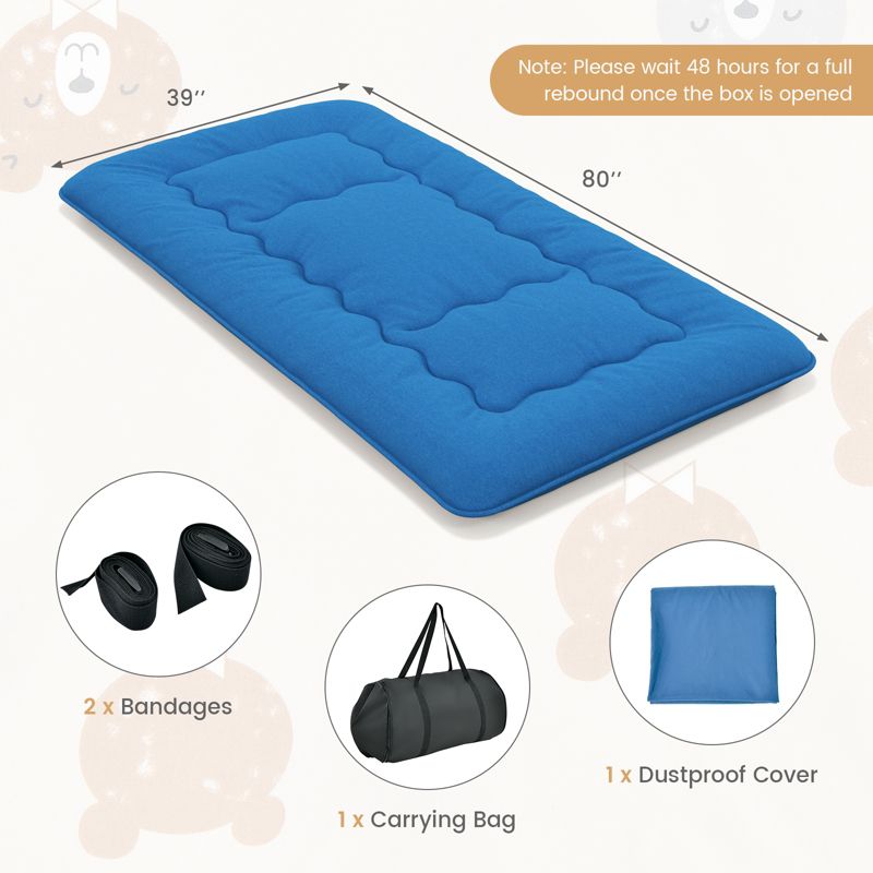 Costway Full/King/Queen/Twin Futon Mattress Japanese Floor Sleeping Pad Washable Cover Carry Bag Blue, 3 of 10