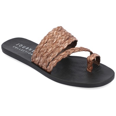 Journee Collection Womens Zindy Raffia Slip On Slide Sandal