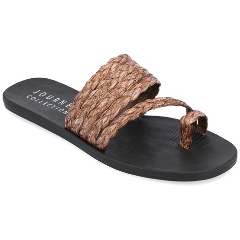 Journee Collection Womens Zindy Raffia Slip On Slide Sandal, Brown 6 :  Target