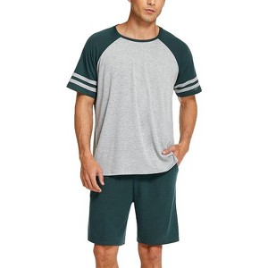 Ekouaer Mens Pajama Short Sets Short Sleeve Crewneck Pajama Lounge Set Raglan Sleepwear - 1 of 3