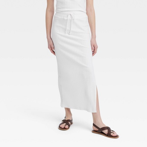 Women's Rib Knit Midi Skirt - Universal Thread™ White XL