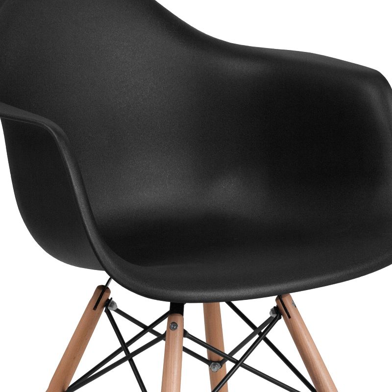 Emma and Oliver Plastic Accent Dining Chair with Arms and Wooden Legs, 6 of 13