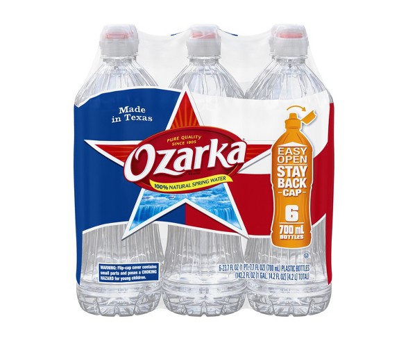 Ozarka Brand 100% Natural Spring Water - 6pk/23.7 fl oz Sport Cap Bottles