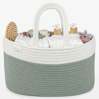 Image of Large Portable Baby Diaper Caddy Organizer Nursery Storage Bin and Car Travel Basket by Comfy Cubs - Sage