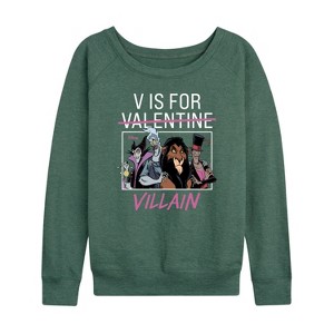 Women's - Disney Villains - Valentine's Day Lightweight French Terry Wide Neck Long Sleeve Shirt - 1 of 4