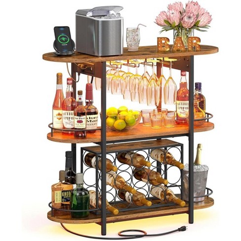 VASAGLE Bar Cabinets for Home, LED Coffee Bar with Power Outlets, Home Mini Bar for Liquor, Freestanding Wine Rack with Glass Holder - image 1 of 4