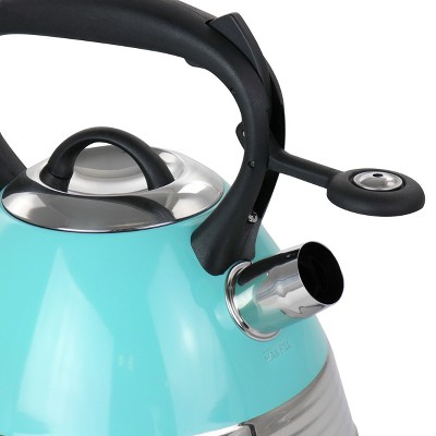 Turquoise Stainless Steel Whistling Tea Kettle with Black Handle