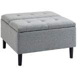 HOMCOM 30" Storage Ottoman, Tufted Fabric Upholstered Square Coffee Table with Lift Top, Accent Footrest Footstool for Living Room, Light Gray