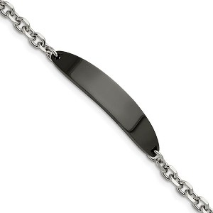 Black Bow Jewelry Ladies Stainless Steel Cable Link & Black Plated I.D. Bracelet, 8 Inch - 1 of 4