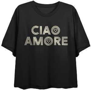 Ciao Amore Women's Black Crew Neck Crop Tee - 1 of 3