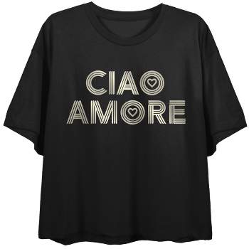 "Ciao Amore" Women's Black Crew Neck Crop Tee