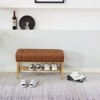 APRILSOUL 32.00"End of Bed Bench with Shelf, Retro leather Upholstered Storage Shoe Bench - 3 of 4