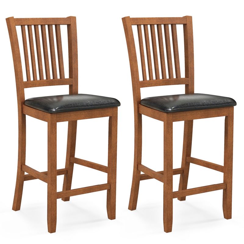 Costway 2-Piece 25.5" Bar Chair Set with Backrest Padded Seat Footrest Rubber Wood Frame, 1 of 9