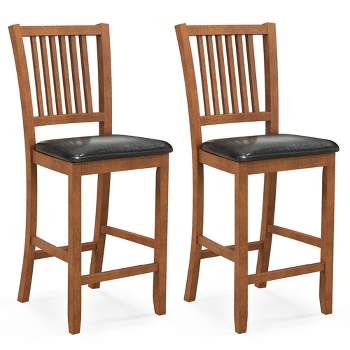 Costway 2-Piece 25.5" Bar Chair Set with Backrest Padded Seat Footrest Rubber Wood Frame