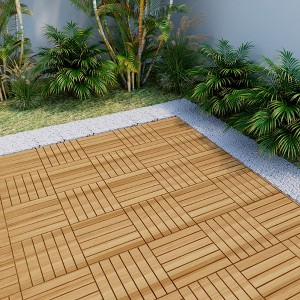 Racxily Interlocking Deck Tiles Striped Pattern, 12" x 12" Square Yellow Acacia Hardwood Outdoor Flooring for Patio, Bancony - 1 of 4