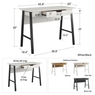 Walnut and White Wood Computer Desk with Drawer