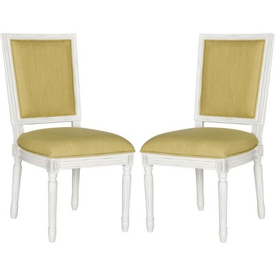 Spring Green and Cream Linen Upholstered Side Chair with Wood Frame