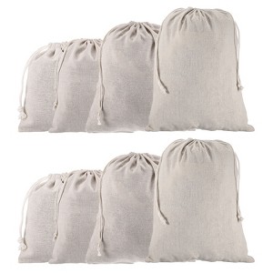 Unique Bargains Cotton Foldable Gym Travel Hiking Storage Drawstring Bag 8 Pcs Beige - 1 of 4