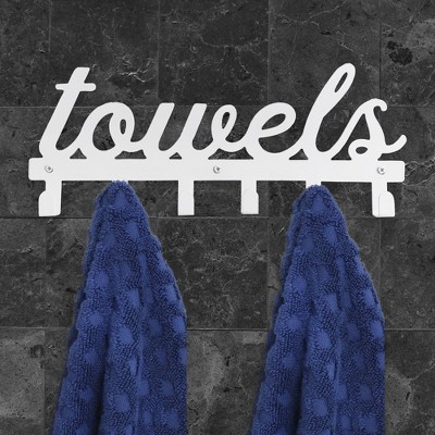 White Metal Wall-Mounted Towel Rack with 6 Hooks