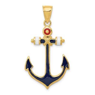Black Bow Jewelry 14k Yellow Gold Red, White and Blue Enameled Anchor Pendant