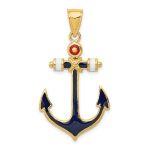 Black Bow Jewelry 14k Yellow Gold Red, White and Blue Enameled Anchor Pendant - 1 of 4