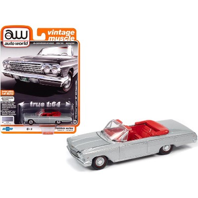 1962 Chevrolet Impala SS 409 Convertible Satin Silver Metallic with Red Interior Limited Edition to 10312 pieces 1/64 Diecast Model Car by Autoworld