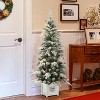 LuxenHome 5Ft Pre-Lit Snow Flocked Full Pine Potted Artificial Christmas Tree Green - 3 of 4