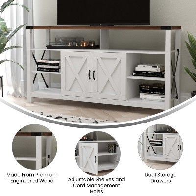 White and Rustic Oak 60" Farmhouse TV Stand with Cabinet