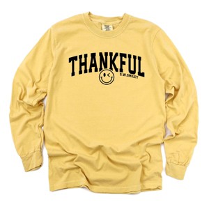 S.W.Smiley Thankful Varsity Arched - Women's Garment Dyed Long Sleeve Graphic T-Shirt - 1 of 4