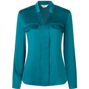Hobemty Women's V Neck Long Sleeve Faux Flap Pocket Work Office Blouse - 1 of 4