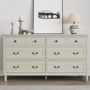 Heynemo Large 6 Drawer Dresser for Bedroom, 58" Wide Modern Chest of Drawers, Dresser TV Stand with Metal Handle, Wood Drawer Organizer, Grey Light - 1 of 4