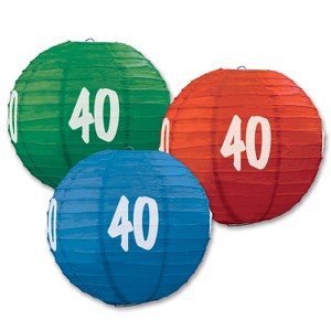 Beistle "40" Paper Lanterns for Birthdays and Anniversaries, 9.5", (3/Pkg) Multicolored - 1 of 1