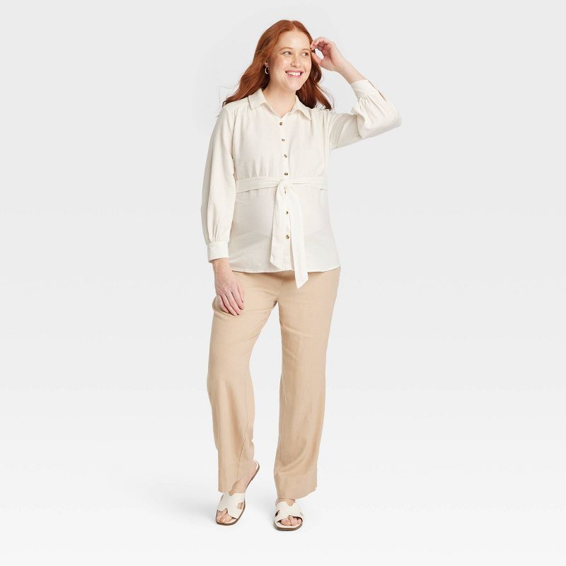 Long Sleeve Linen Button-Up Maternity Shirt - Isabel Maternity by Ingrid & Isabel™, 3 of 4