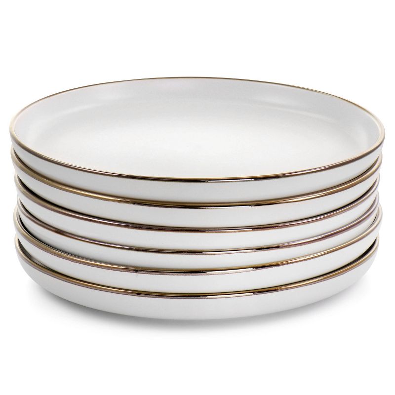6pc Arthur Stoneware Dinner Plate Set with Rim Matte White/Gold - Elama, 2 of 6